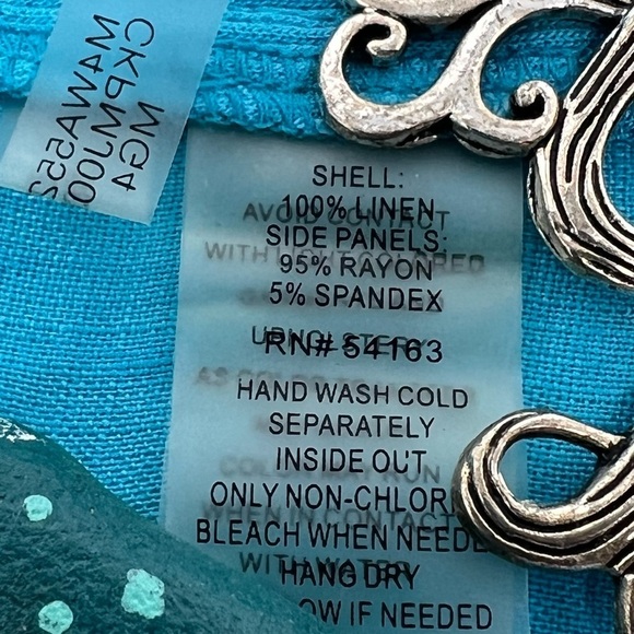 Calvin Klein Teal Blue 100% Linen Long Roll Tab Sleeve Button Up Shirt Size 1X - Picture 12 of 14